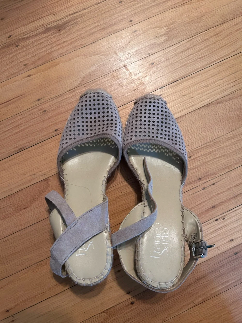 Franco Sarto perforated espadrille sandals with an ankle strap.